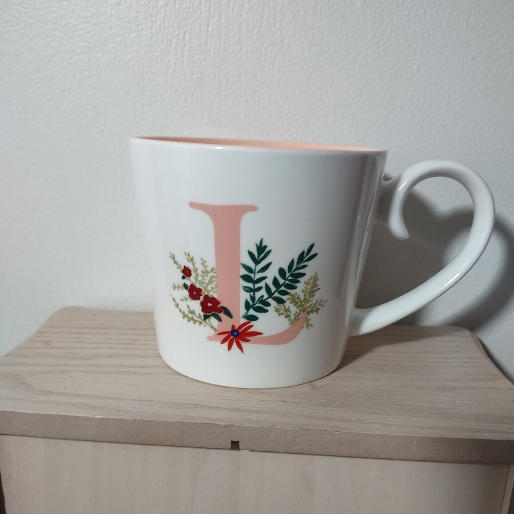 Opalhouse- Ceramic Coffee Mug Monogrammed "L" orange And White Mug Cup EUC